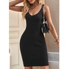 image:imageSidefeel Womens Fall Dresses V Neck Ribbed Knit Tank Mini Date Night DressBlack