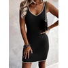 image:imageSidefeel Womens Fall Dresses V Neck Ribbed Knit Tank Mini Date Night DressBlack and White