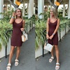 image:imageSidefeel Womens Fall Dresses V Neck Ribbed Knit Tank Mini Date Night DressBrown
