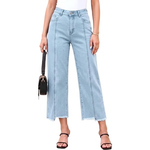 image:imageSidefeel Cropped Jeans for Women Wide Straight Leg Denim Stretch PantsB Sky Blue
