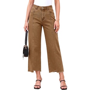 image:imageSidefeel Cropped Jeans for Women Wide Straight Leg Denim Stretch PantsBrown