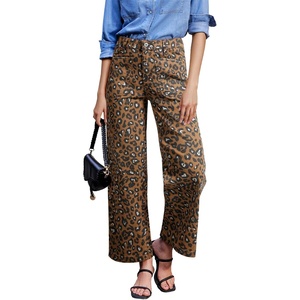 image:imageSidefeel Wide Leg Jeans for Women High Waisted Stretchy Ankle Denim PantsBrown Leopard