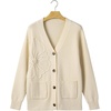 image:imageSidefeel Womens 3D Floral Long Sleeve V Neck Open Front Cardigan SweatersApricot