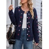 image:imageSidefeel Womens Button Up Floral Cardigan SweatersNavy Blue