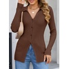 image:imageSidefeel Womens Cardigan Sweaters V Neck Long Sleeve Lightweight SweatersBrown
