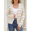 image:imageSidefeel Womens Striped Cropped Button Down Cardigan SweatersApricot