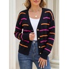 image:imageSidefeel Womens Striped Cropped Button Down Cardigan SweatersBlack