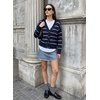 image:imageSidefeel Womens Striped Cropped Button Down Cardigan SweatersBlue