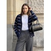image:imageSidefeel Womens Striped Cropped Button Down Cardigan SweatersBlue