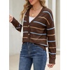 image:imageSidefeel Womens Striped Cropped Button Down Cardigan SweatersDark Brown