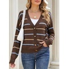 image:imageSidefeel Womens Striped Cropped Button Down Cardigan SweatersDark Brown