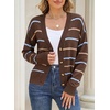 image:imageSidefeel Womens Striped Cropped Button Down Cardigan SweatersDark Brown