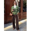 image:imageSidefeel Womens Striped Cropped Button Down Cardigan SweatersGreen