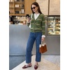 image:imageSidefeel Womens Striped Cropped Button Down Cardigan SweatersGreen