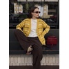 image:imageSidefeel Womens Striped Cropped Button Down Cardigan SweatersYellow