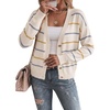 image:imageSidefeel Womens Striped Cropped Button Down Cardigan SweatersApricot