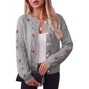 image:imageSidefeel Womens Button Up Floral Cardigan SweatersGray