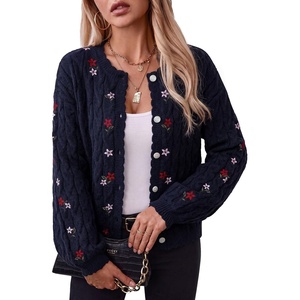 image:imageSidefeel Womens Button Up Floral Cardigan SweatersNavy Blue