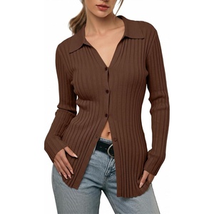 image:imageSidefeel Womens Cardigan Sweaters V Neck Long Sleeve Lightweight SweatersBrown