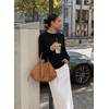 image:imageSidefeel Womens Ruffle Mock Neck Pullover SweatersBlack
