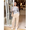 image:imageSidefeel Womens Wide Leg Corduroy Pants High Waitsed Elastic Waist TrousersBeige