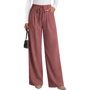 image:imageSidefeel Corduroy Pants Women Wide Leg High Waisted Drawstring Baggy PantsBrick Red