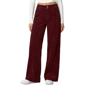 image:imageSidefeel Womens Casual High Waist Wide Leg Corduroy PantsBurgundy