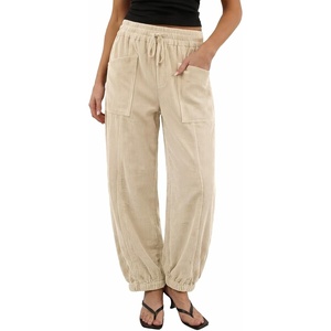 image:imageSidefeel Womens Drawstring Corduroy Barrel PantsApricot