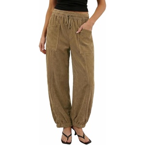 image:imageSidefeel Womens Drawstring Corduroy Barrel PantsKhaki