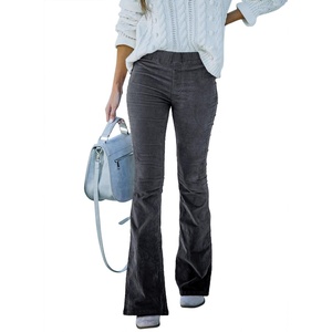 image:imageSidefeel Womens Elastic Waist Flare Corduroy Pants Large Gray