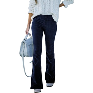 image:imageSidefeel Womens Elastic Waist Flare Corduroy Pants Small Blue