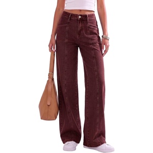 image:imageSidefeel Womens High Waisted Jeans Loose Fit Wide Leg Denim PantsBurgundy