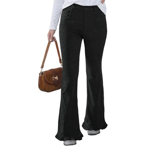image:imageSidefeel Womens High Waisted Ruffle Flare Corduroy PantsBlack