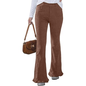 image:imageSidefeel Womens High Waisted Ruffle Flare Corduroy PantsCoffee