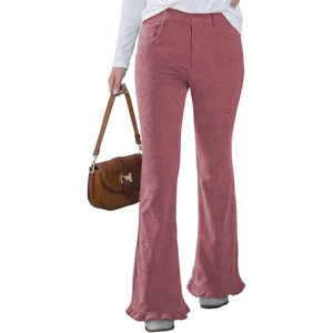 image:imageSidefeel Womens High Waisted Ruffle Flare Corduroy PantsViolet
