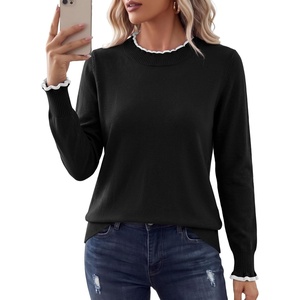 image:imageSidefeel Womens Ruffle Mock Neck Pullover SweatersBlack
