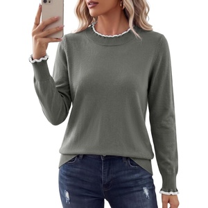 image:imageSidefeel Womens Ruffle Mock Neck Pullover SweatersMedium Grey