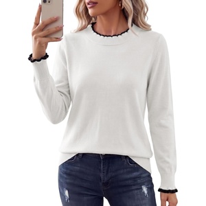 image:imageSidefeel Womens Ruffle Mock Neck Pullover SweatersWhite