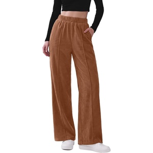 image:imageSidefeel Womens Wide Leg Corduroy Pants High Waitsed Elastic Waist TrousersDesert Gold
