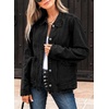 image:imageSidefeel Denim Jacket for Women Oversized Ruffle Jean Jacket ShacketBlack
