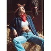 image:imageSidefeel Denim Jacket for Women Oversized Ruffle Jean Jacket ShacketDark Blue