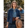 image:imageSidefeel Denim Jacket for Women Oversized Ruffle Jean Jacket ShacketDark Blue