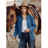 image:imageSidefeel Denim Jacket for Women Oversized Ruffle Jean Jacket ShacketLight Blue