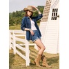image:imageSidefeel Women Denim Shirts Oversized Long Sleeve Button Down Blouse TopDark Blue