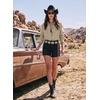 image:imageSidefeel Women Denim Shirts Oversized Long Sleeve Button Down Blouse TopKhaki