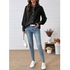 image:imageSidefeel Womens Button Ruffled Edge Dressy Denim Shirt TopsBlack