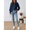 image:imageSidefeel Womens Button Ruffled Edge Dressy Denim Shirt TopsBluing