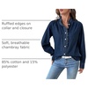 image:imageSidefeel Womens Button Ruffled Edge Dressy Denim Shirt TopsBluing