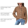 image:imageSidefeel Womens Button Ruffled Edge Dressy Denim Shirt TopsBrown