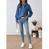 image:imageSidefeel Womens Button Ruffled Edge Dressy Denim Shirt TopsDark Blue